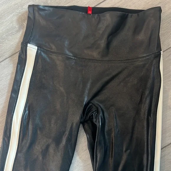 Spanx faux leather black and white stripe leggings - Picture 7 of 8